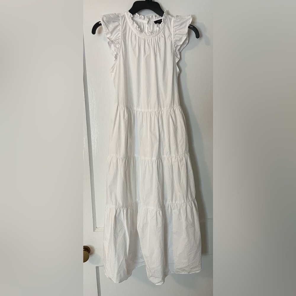 Solid White Long Dress J Crew XXSP Sleeveless Cap Sleeve Tiered